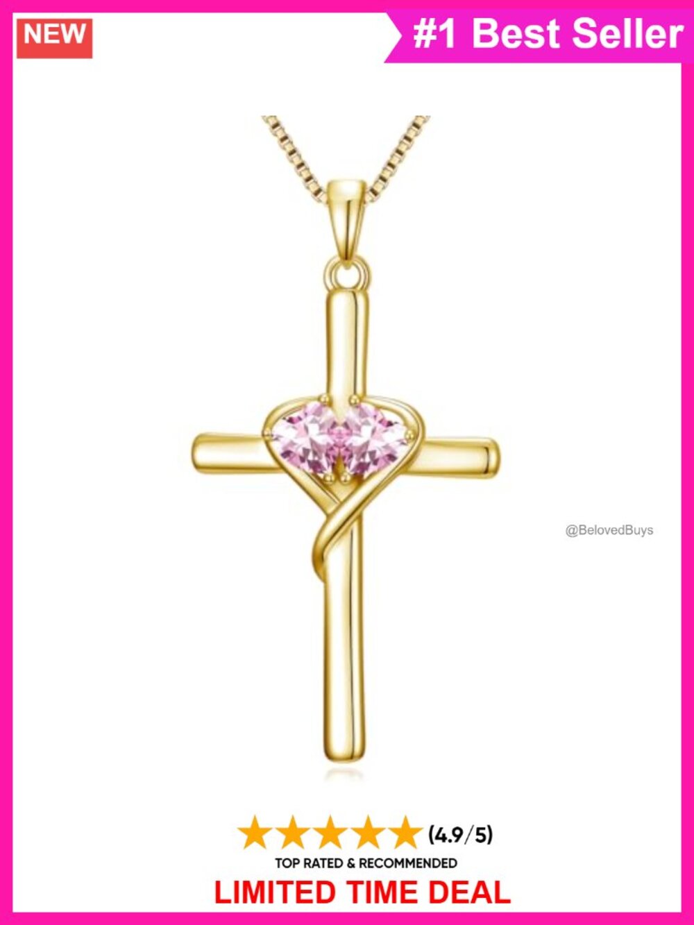 Gold Plated Cross Necklace with Birthstone Adjustable 18-20 Inch